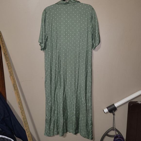 Only Necessities Dress Green Square Poka Dot Dress SZ 16W Cottagecore Casual - Picture 5 of 7